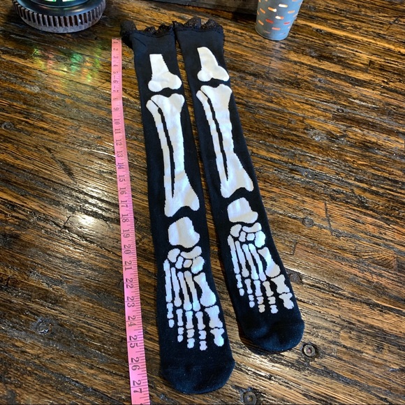 Skeleton Socks Bones Tibia Fibia Black Halloween Costume Cosplay - Picture 8 of 8